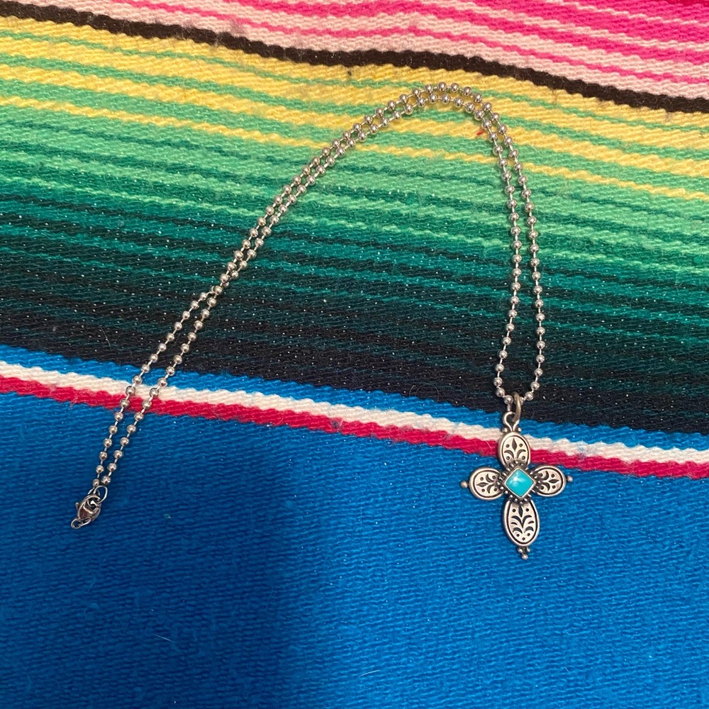 James Avery Festive Beaded Cross Pendant with Turquoise and Necklace